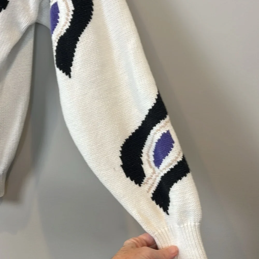 Vintage 90s Henry Grethel Men's Sweater Cardigan Size Medium White Purple Black